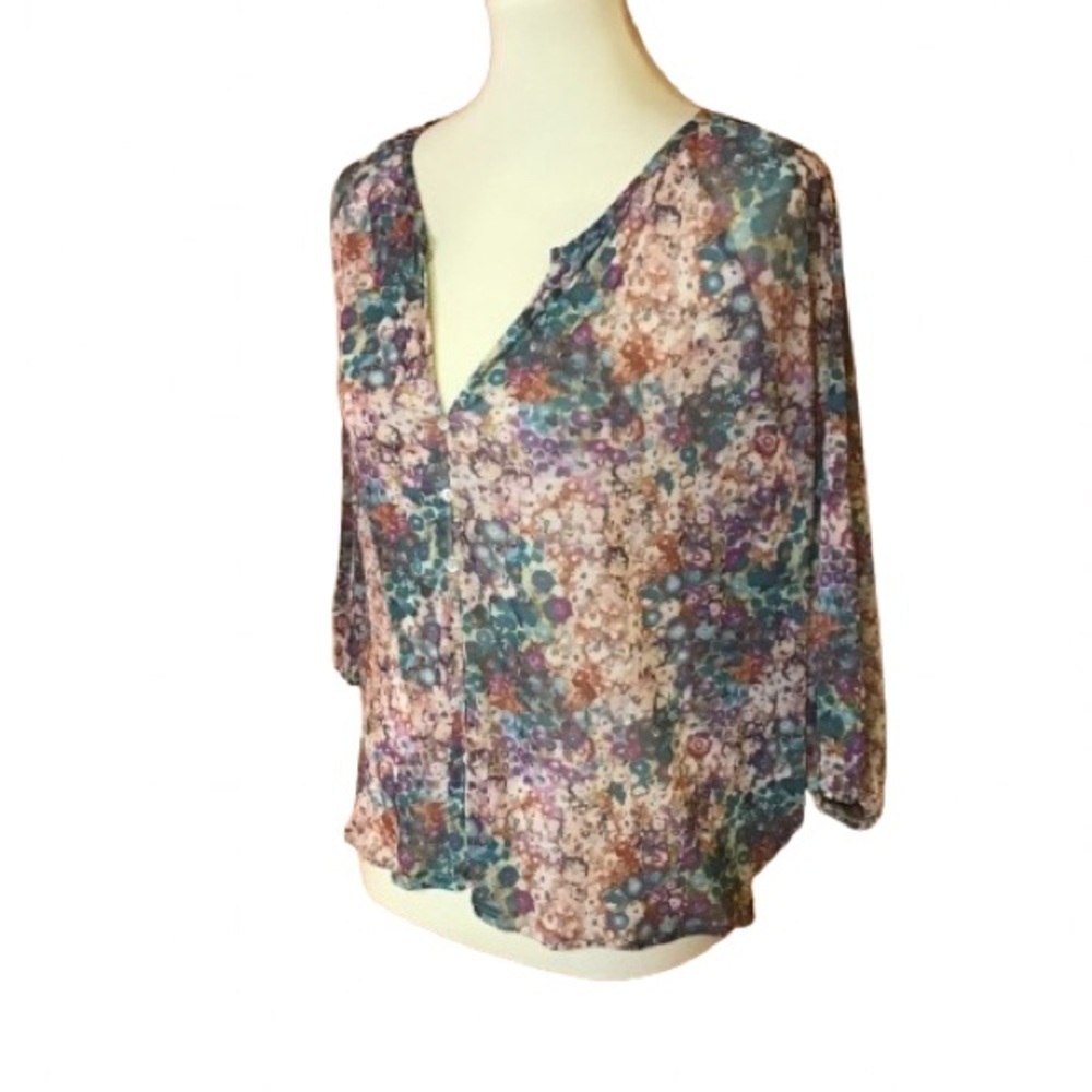 Weston Anthropologie Floral Sheer Blouse